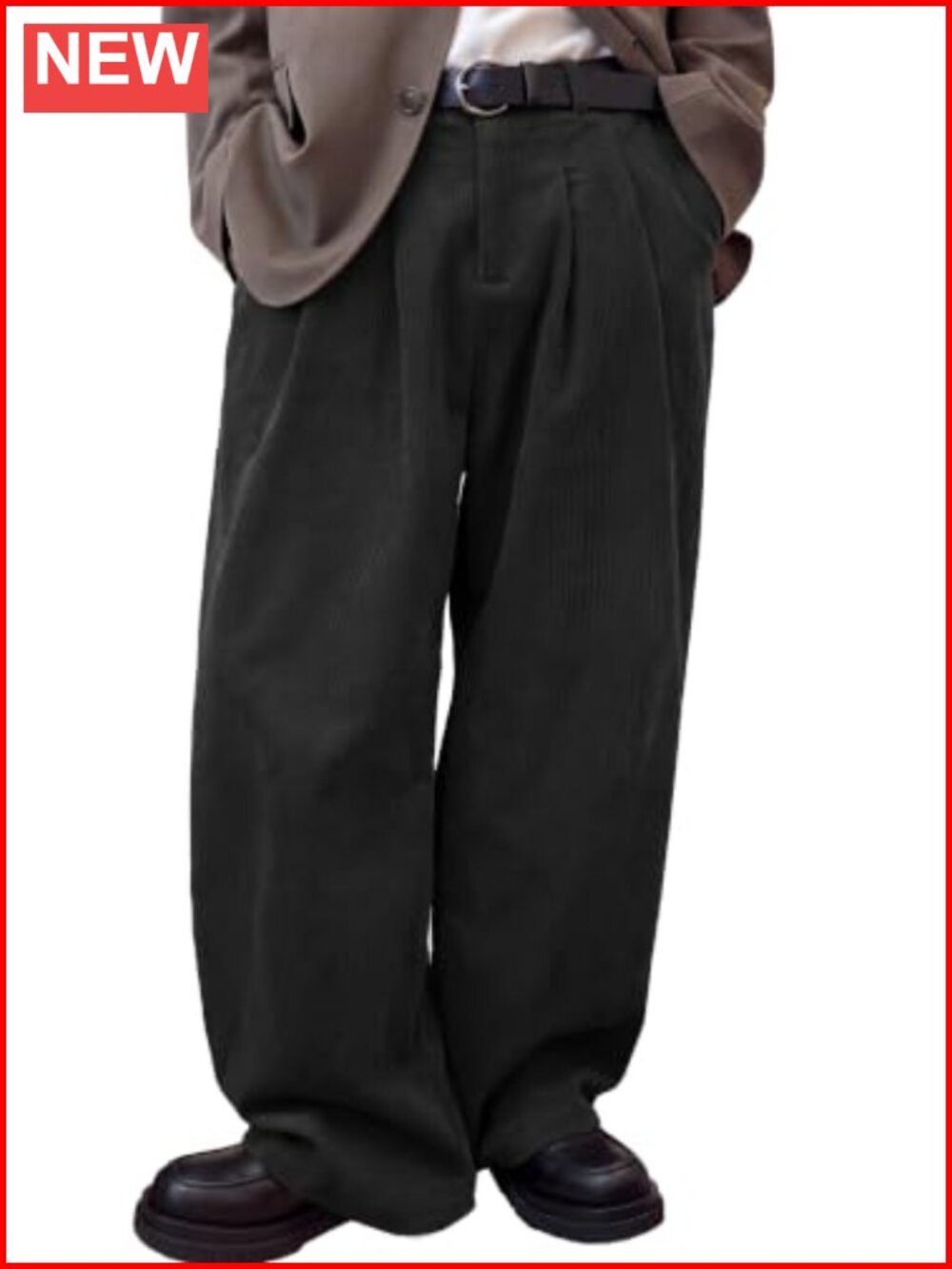 Mens Corduroy Baggy Pants Wide Leg Casual Fall Dress Slacks Pleated